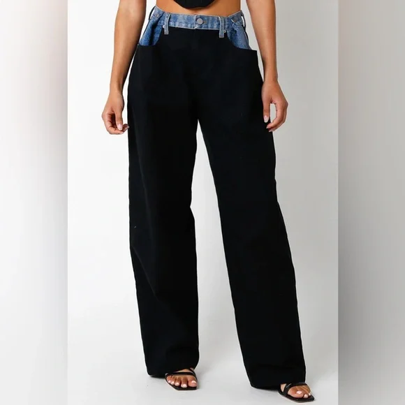 Chic Black Pants with Denim Accents - Picture 2 of 7